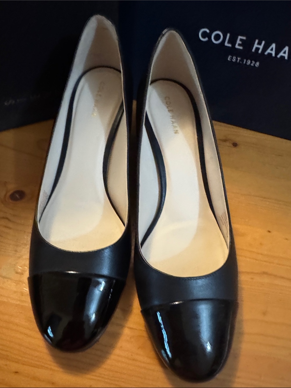 Cole Haan Black  Leather Cap Toe Pumps